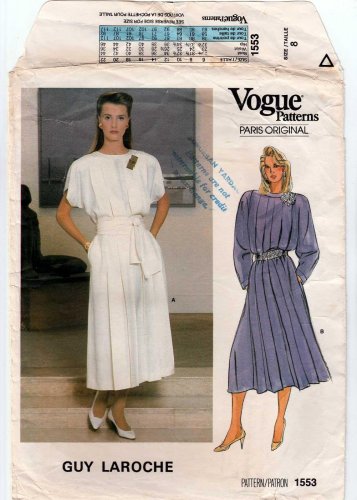 Vogue Pattern 1553 UNCUT Paris Original Dress by Designer Guy Laroche, Misses Size 8