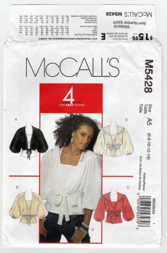 Women's Plunge Neck Shrug, Top Sewing Pattern Size 6-8-10-12-14 UNCUT McCall's M5428 5428