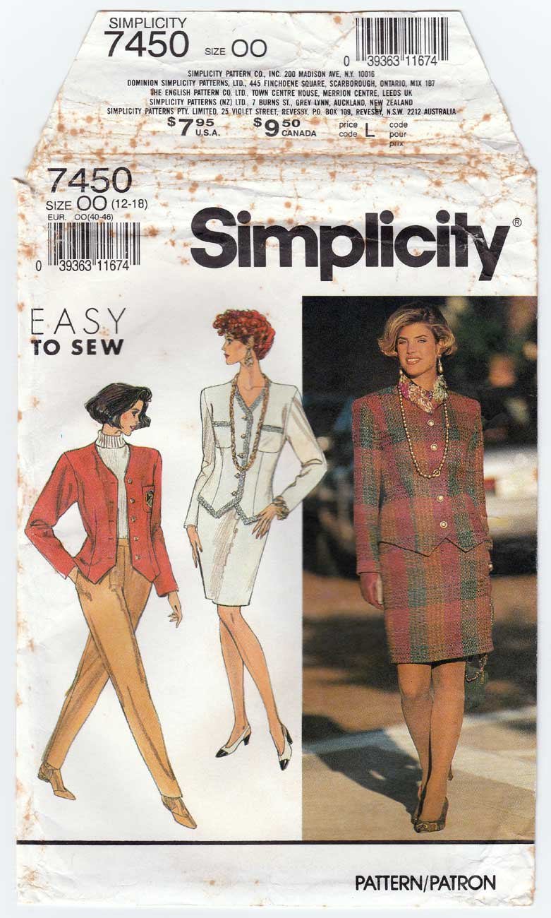 Women's Pants, Skirt and Lined Jacket Sewing Pattern Size 12-14-16-18 UNCUT Simplicity 7450