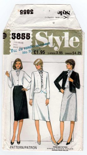 Style Pattern 3855 UNCUT Vintage 1980's Jacket, Straight Skirt and Blouse Size 14-16-18