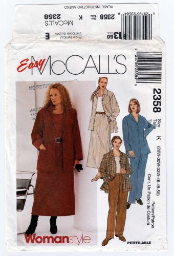 McCall's Pattern 2358 Shirt-Jacket, Top, Pants, Skirt Plus Size 28W-30W-32W Bust 50-52-54 UNCUT