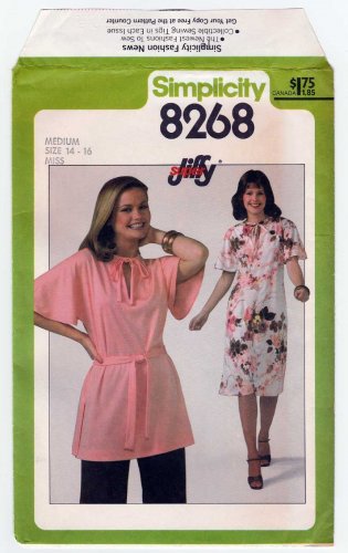 Simplicity Pattern 8268 UNCUT Vintage 1970's Pullover Dress or Tunic Top Size Medium 14-16