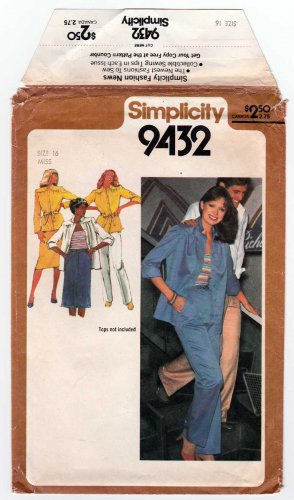 Simplicity Pattern 9432 UNCUT  Women's Skirt, Pants and Shirt-Jacket Size 16 Bust 38 Vintage 1980's