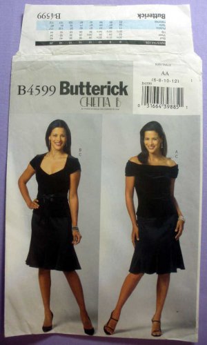 Butterick Pattern 4599 Off the Shoulder Top, Sweetheart Neckline, Flared Skirt Size 6-8-10-12 Uncut