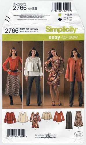 Women's Tunic, Dress, Skirt, Pants, Jacket Sewing Pattern Plus Size 20W-28W UNCUT Simplicity 2766