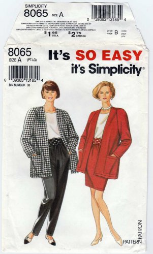 Simplicity Pattern 8065 Pants, Skirt, Jacket, Sash Size 6-8-10-12-14-16-18-20 UNCUT