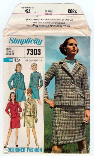 Simplicity Pattern 7303 UNCUT Vintage 1960's Skirt, Double Breasted Jacket, Overblouse, Size 10