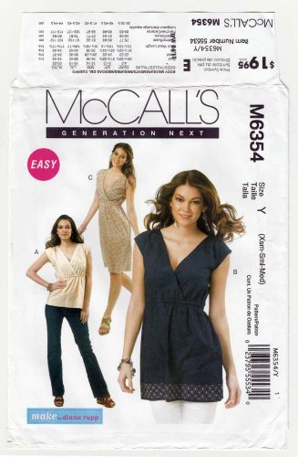 McCall's Pattern M6354 Pullover Top, Tunic with Sashiko Embroidery, Dress Size 4-6-8-10-12-14 UNCUT