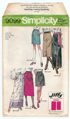 Simplicity 9099 UNCUT Vintage 1970's Mini, Midi, Maxi Length Skirt Pattern Size 12