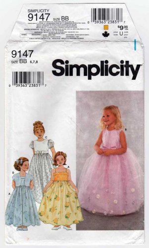Simplicity 9147 Girls' Special Occasion Dress Sewing Pattern, Child Size 6-7-8 UNCUT