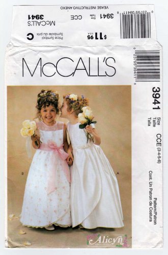 Girl's Formal, Flower Girl Dress Sewing Pattern, with Tulip Skirt, Size 3-4-5-6 UNCUT McCall's 3941