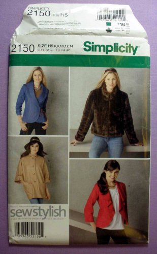 Simplicity 2150 Women's Jacket, Blazer, Coat, Pattern Threads SewStylish Size 6-8-10-12-14 UNCUT