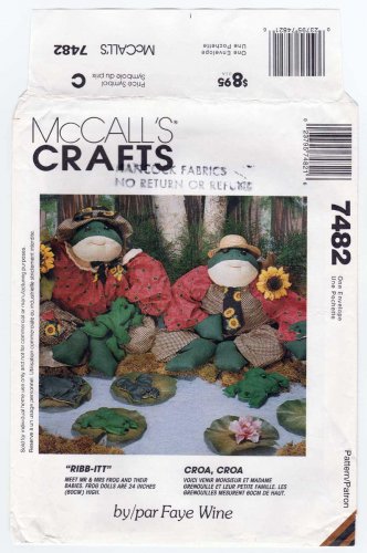 McCall's Crafts 7482 UNCUT Sewing Pattern Mr. and Mrs. Frog Dolls, Babies and Clothes Uncut