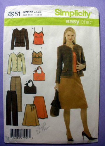 Simplicity 4951 Camisole Top, A-Line Skirt, Pants, Jacket Sewing Pattern Misses Size 4-6-8-10 UNCUT