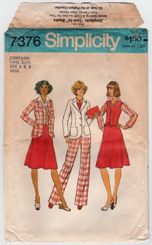 Simplicity 7376 UNCUT Women's Pantsuit, Skirt, Jacket, Vest, Pants Pattern Size 6-8