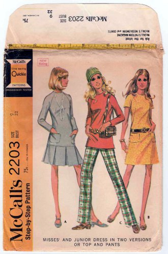 McCall's 2203 UNCUT Vintage 1960's Dress, Top and Pants Sewing Pattern Misses' Size 10