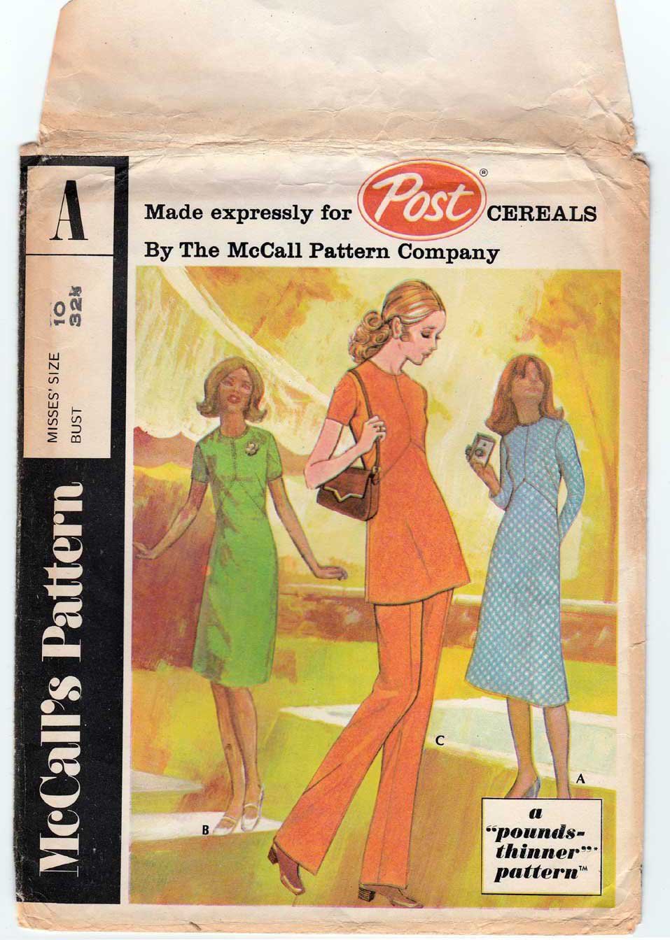 Vintage 70's MCCALLS / POST CEREAL Sewing Pattern Dress Top Pants