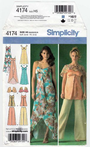 Simplicity Pattern 4174 Dress in 2 Lengths, Top, Pants, Capelet Size 6-8-10-12-14 UNCUT