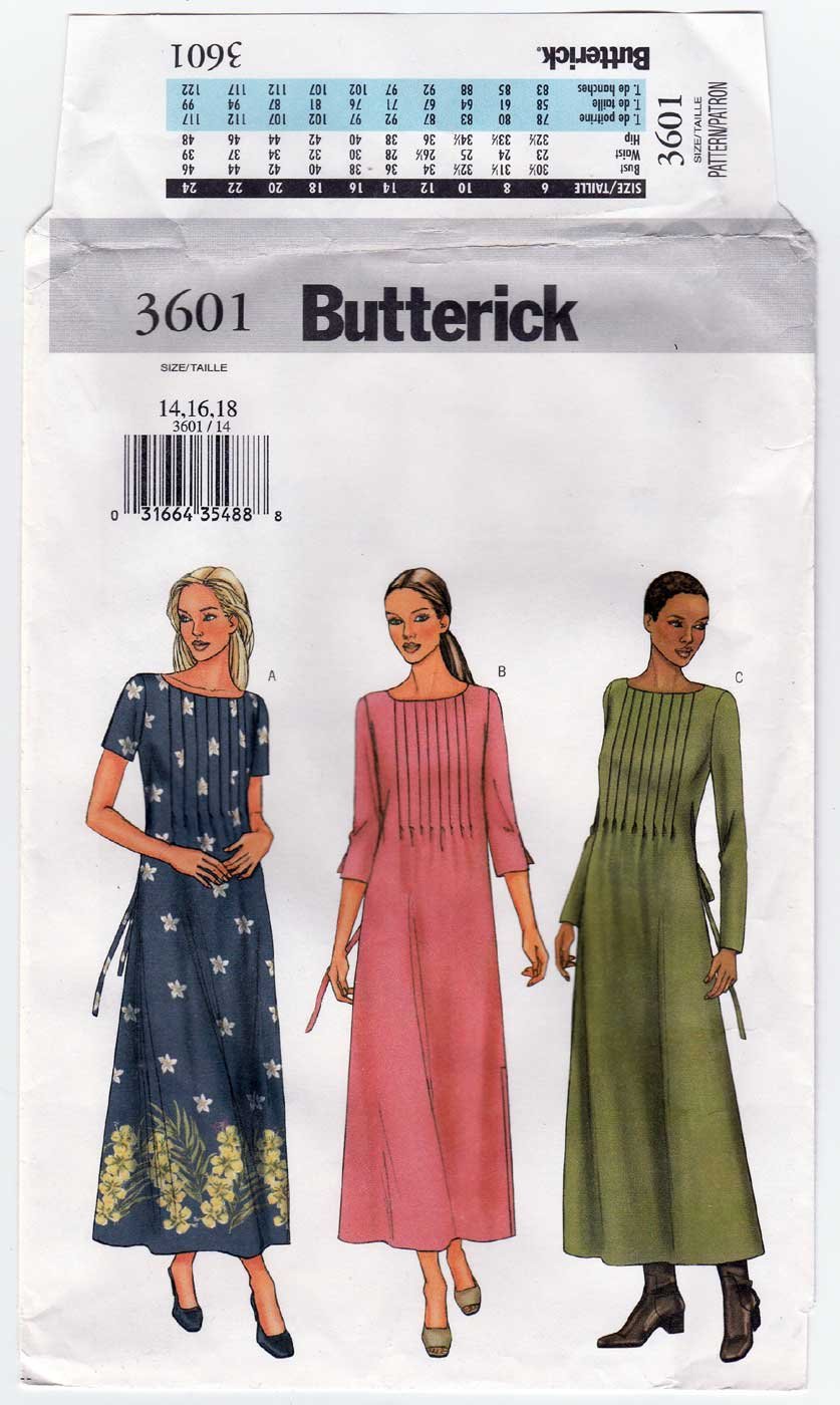 Butterick Pattern 3601 Women's A-Line Dress, Above Ankle Length Size 14 ...