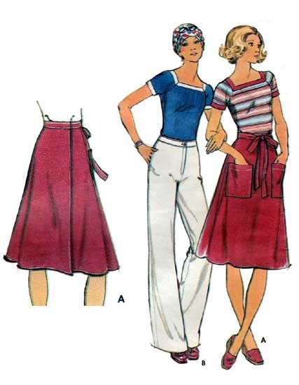 Butterick 4661 Vintage 1970's Pullover Top, Back Wrap Skirt, Pants ...