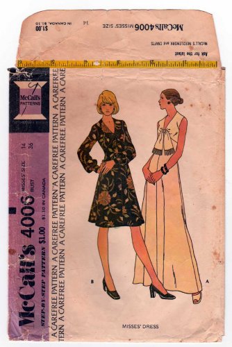 McCall's 4006 Sleeveless Evening Length Dress or Long Sleeve Dress Sewing Pattern Misses' Size 14