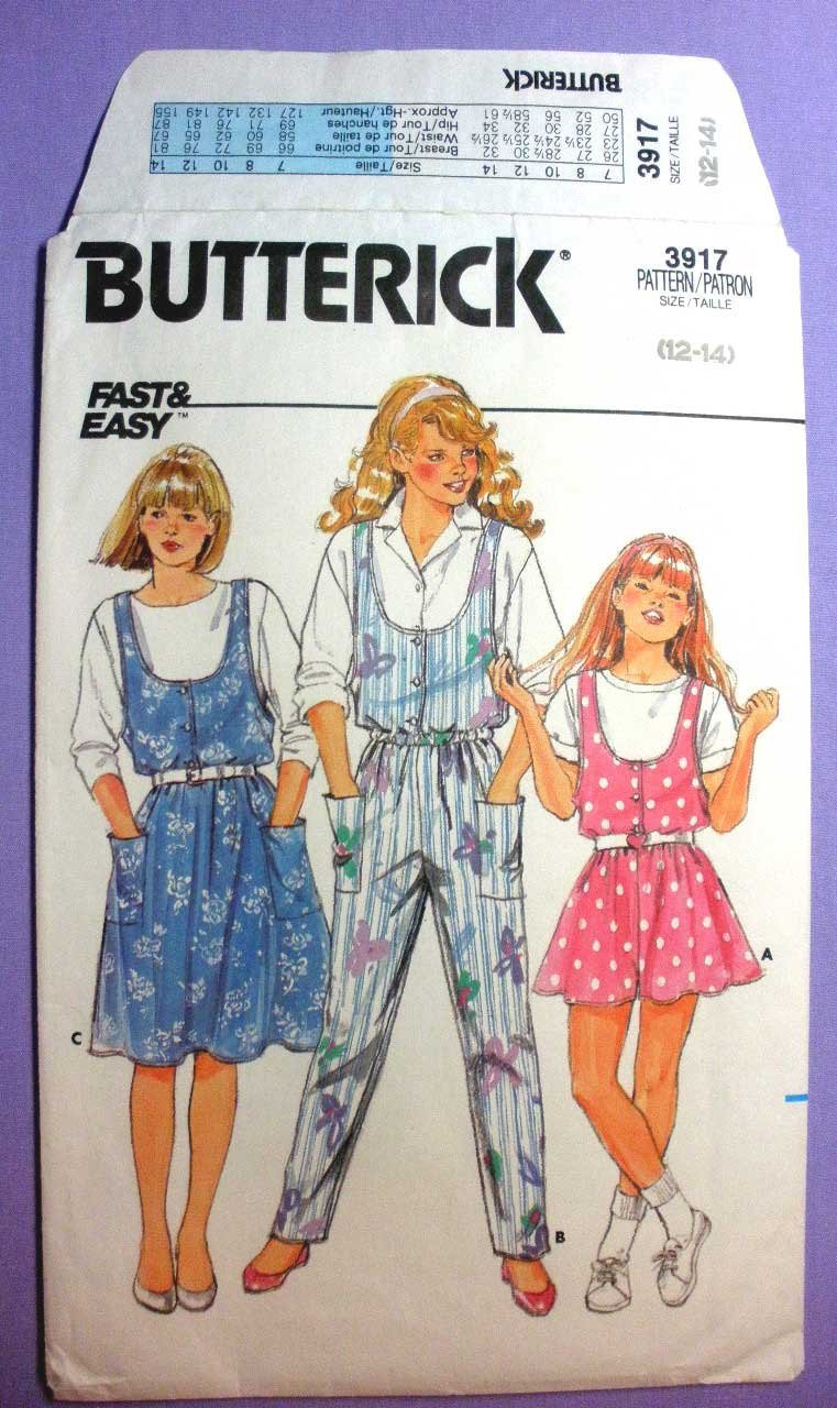 Butterick 3917 UNCUT Jumper and Jumpsuit Sewing Pattern Teen / Tween