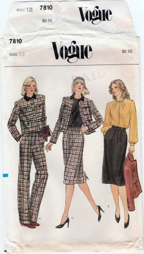 Vogue 7810 UNCUT Women's Jacket, Skirt, Straight Leg Pants and Blouse Misses Size 12 Bust 34