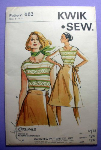 Kwik Sew 683 UNCUT Sewing Pattern for Women's Knit Top and Wrap Skirt Misses Size 8-10-12