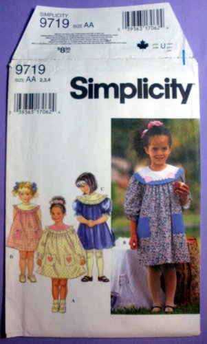 Simplicity 9719 Toddler Girls Dress Pattern, Sleeveless, Long or Short Sleeves Size 2-3-4 UNCUT