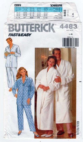 Butterick 4483 UNCUT Wrap Robe, Pajama Top and Pants Pattern Men's / Women's Size Large-XL