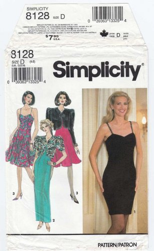 Simplicity 8128 Cocktail Dress, Evening Gown, Bolero Jacket Sewing Pattern Misses' Size 4-6-8 Uncut