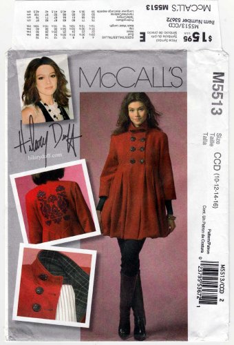 McCall's M5513 5513 Misses' Lined Double Breasted Coat Sewing Pattern Size 10-12-14-16 UNCUT