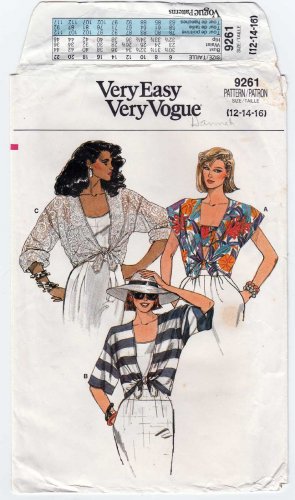 Vogue 9261 UNCUT Vintage Pattern for Cover-Up, Top and Bandeau Misses' Size 12-14-16