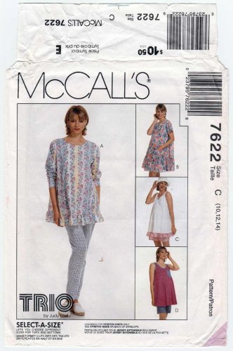 McCall's 7622 Maternity Sewing Pattern for Dress, Top, Leggings, Shorts, Misses Size 10-12-14 Uncut