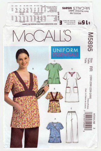 McCall's M5895 Women's Scrubs Tops, Dress and Pants Pattern, Plus Size 18W-20W-22W-24W UNCUT