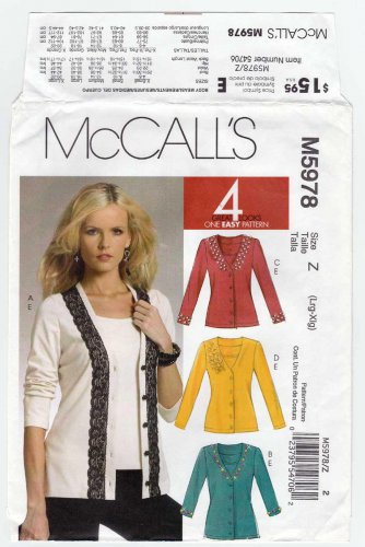 McCall's M5978 Women's Cardigan and Tank Top, Twin Set Sewing Pattern Size 16-18-20-22 UNCUT