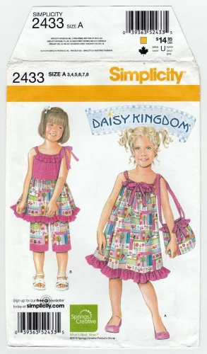 Simplicity 2433 Girls Sundress, Top, Capri Pants Daisy Kingdom Pattern Child Size 3-4-5-6-7-8 UNCUT