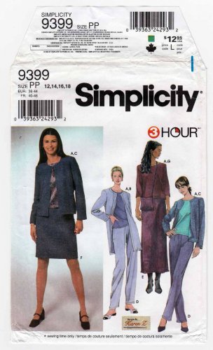 Simplicity 9399 Women's Pants, Skirt, Top, Jacket, Shoulder Bag Pattern, Size 12-14-16-18 UNCUT