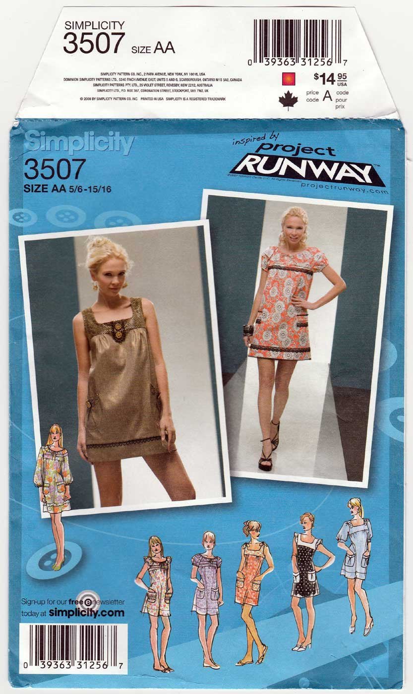 Mini Dress Sewing Pattern, Project Runway, Juniors Size 5/6 15/16