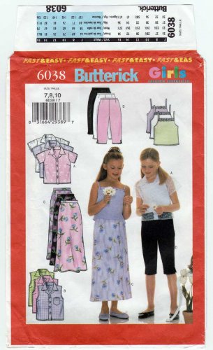 Butterick 6038 Girl's Shirt, Camisole, Long Skirt and Capri Pants Sewing Pattern Size 7-8-10 UNCUT