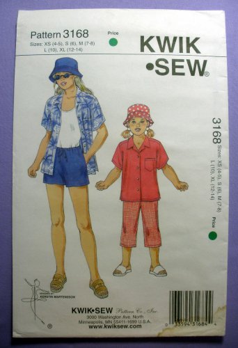 Kwik Sew 3168 Girl's Shirt, Shorts, Cropped Pants and Hat Sewing Pattern Size 4-14 UNCUT