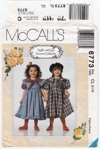 McCall's 6773 Girl's Dress and Pinafore Sewing Pattern, Child Size 6-7-8 Uncut