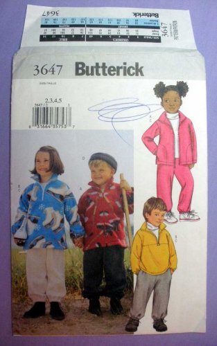 Butterick 3647 Boys or Girls Sweatsuits or Fleece Jacket Sewing Pattern Child Size 2-3-4-5 UNCUT