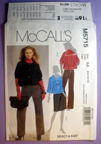 McCall's M5715 5715 Women's Bell Sleeve Jacket, Skirt, Pants Pattern Misses Size 6-8-10-12 Uncut