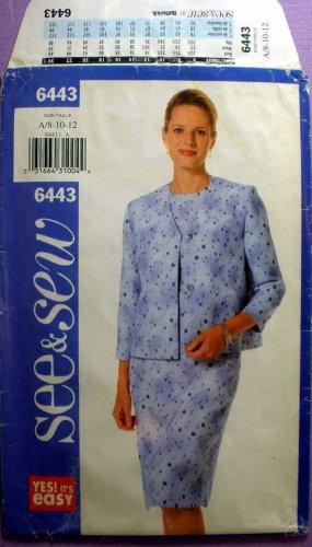 Butterick 6443 Women's Sewing Pattern for Dress and Jacket Misses' Size 8-10-12 UNCUT