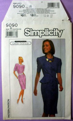 Simplicity 9090 UNCUT Sewing Pattern for Women's Dress with Peplum Misses' / Petite Size 14-16-18