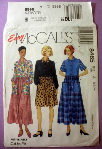 McCall's 8465 Women's Loose Fit Dress Sewing Pattern, in 2 Lengths Misses' Size 6-8-10 UNCUT