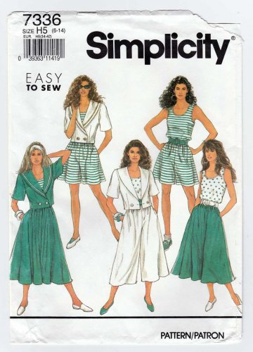 Simplicity 7336 UNCUT Women's Culottes, Skirt, Tank Top and Jacket Pattern, Size 6-8-10-12-14