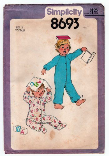 Simplicitiy 8693 UNCUT Vintage 1970's Toddler's Sleeper Pajamas Sewing Pattern Size 2