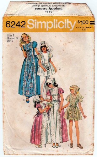 Simplicity 6242 UNCUT Vintage 1970's Girls' Maxi or Mini Dress Sewing Pattern Size 8